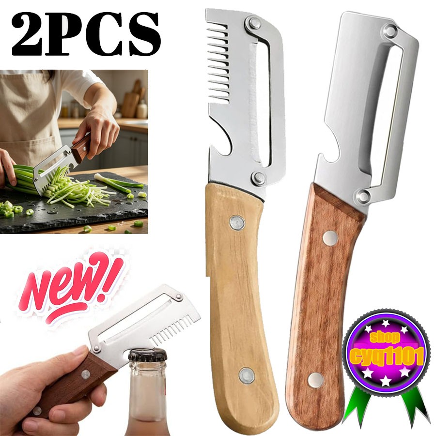 2 PCS 3-in-1 Multifunctional Vegetable Peeler with Wooden Handle,Julienne Slicer gallery