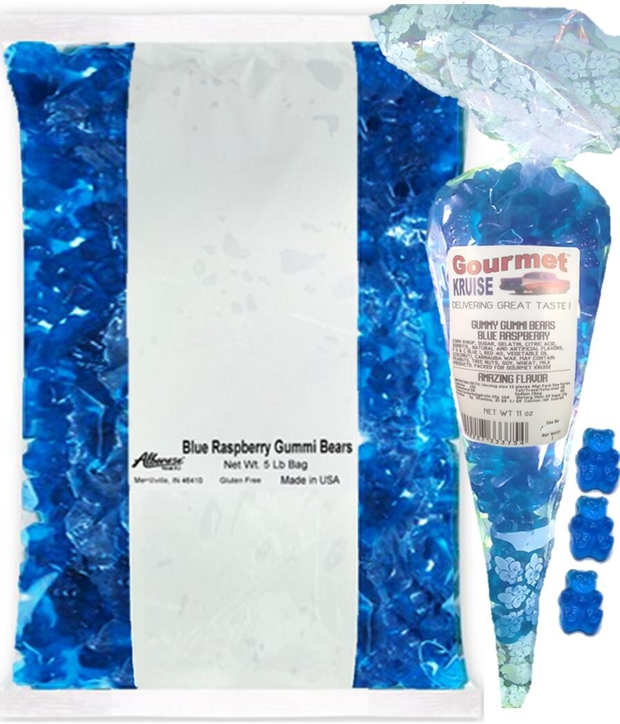 Blue Raspberry Gummi Bears 5lb And Blue Raspberry Gummy Gourmet Kruise® Bag 11oz gallery