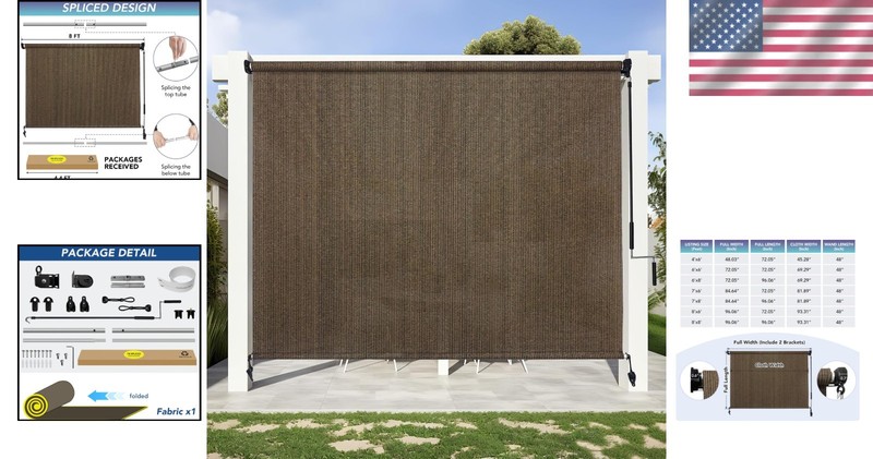 Outdoor Roller Shade Sun Blocker UV Protection Patio Porch Gazebo Mocha 8ft gallery