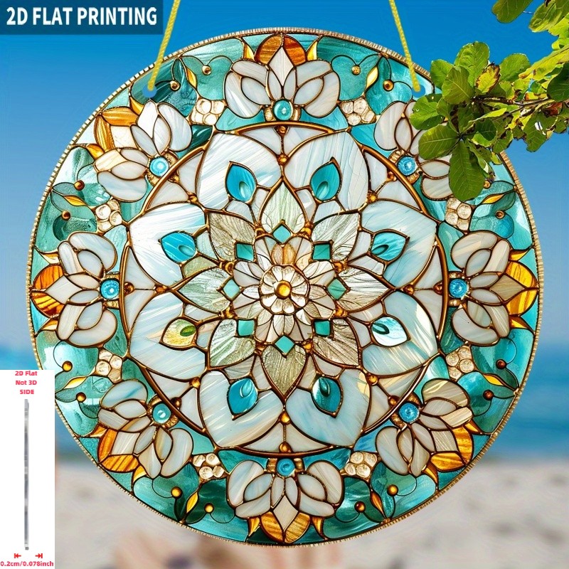 Turquoise Lotus Mandala Suncatcher, Stained Glass Style Acrylic Window Decor gallery