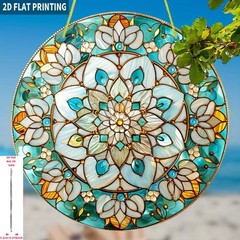 Turquoise Lotus Mandala Suncatcher, Stained Glass Style Acrylic Window Decor