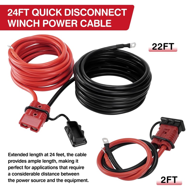 24FT Quick Disconnect Winch Power Cable, 2 Gauge 2 AWG Wiring For Winch Trailer gallery