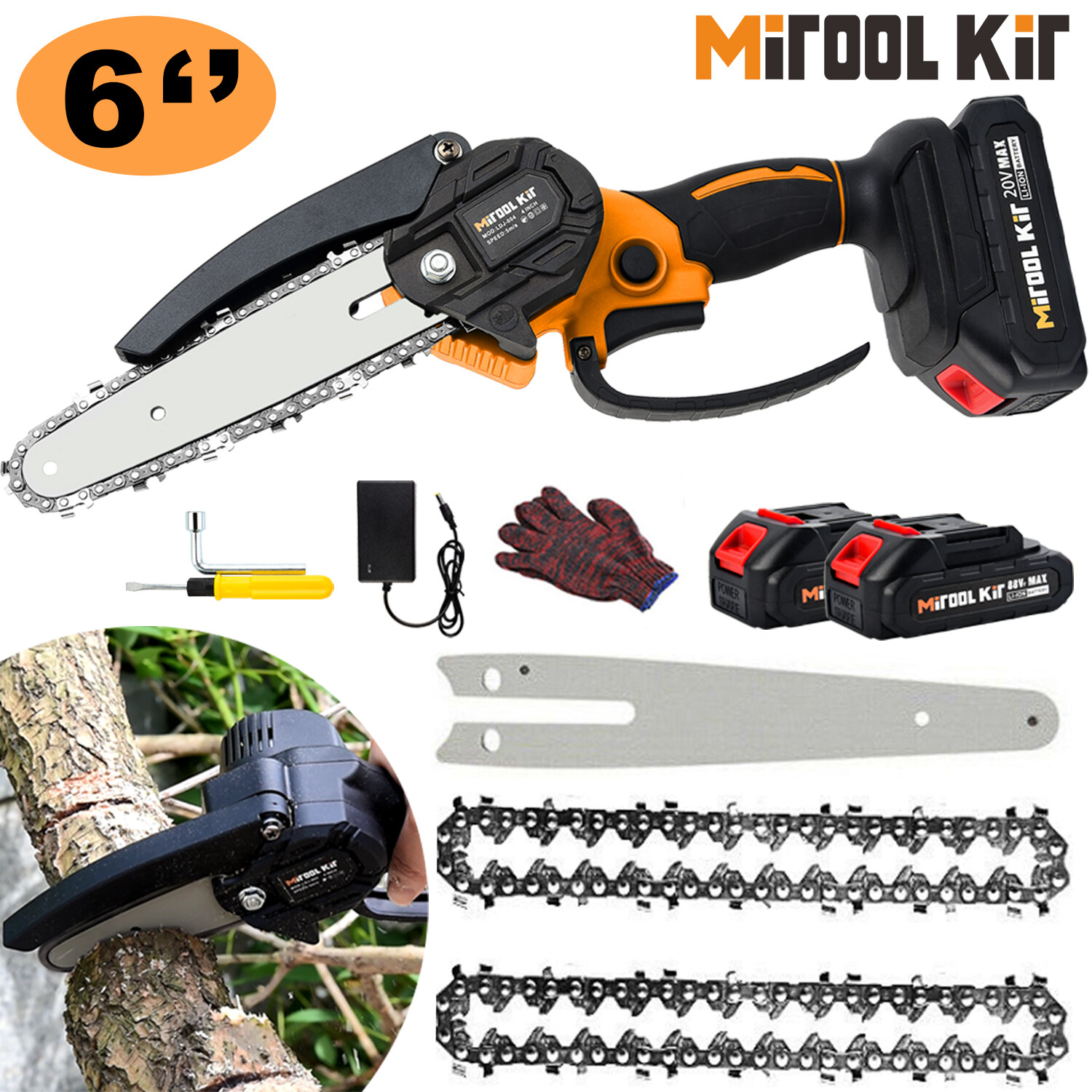 Mini Chainsaw Cordless 6Inch Small Electric Chain Saw/20V 2000 mAh Battery Power gallery