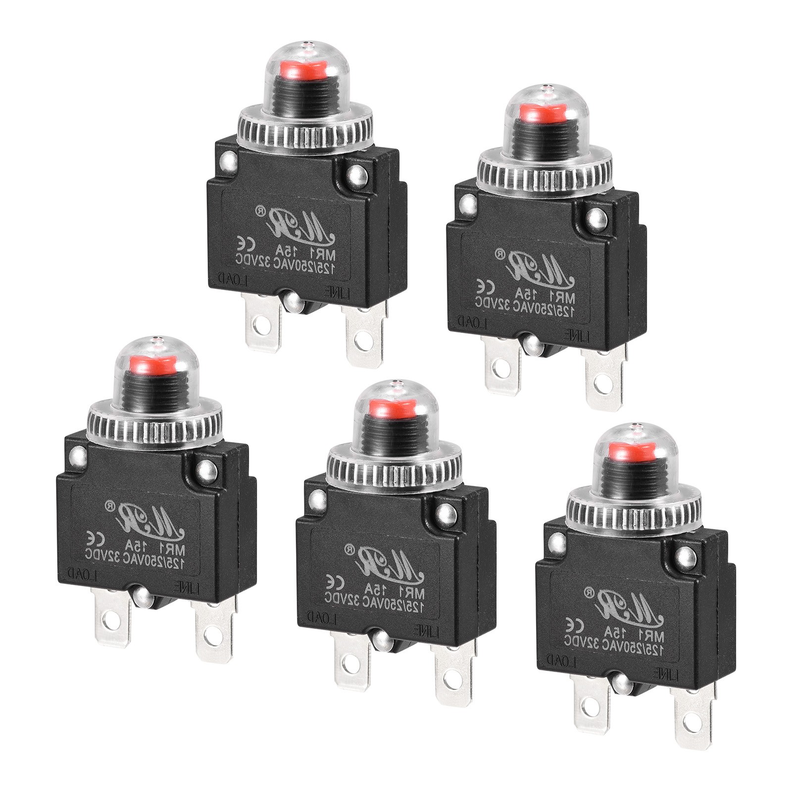 5pcs Circuit Overload Protector 15A AC125/250V DC32V Push Button Thermal gallery