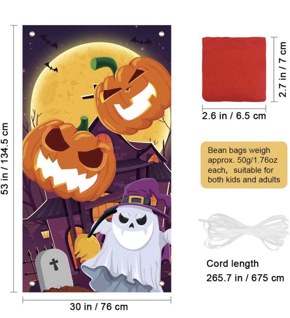 Besportable Halloween Bean Bag Toss Set with 3 Bean Bags, 30 in x 53 in gallery