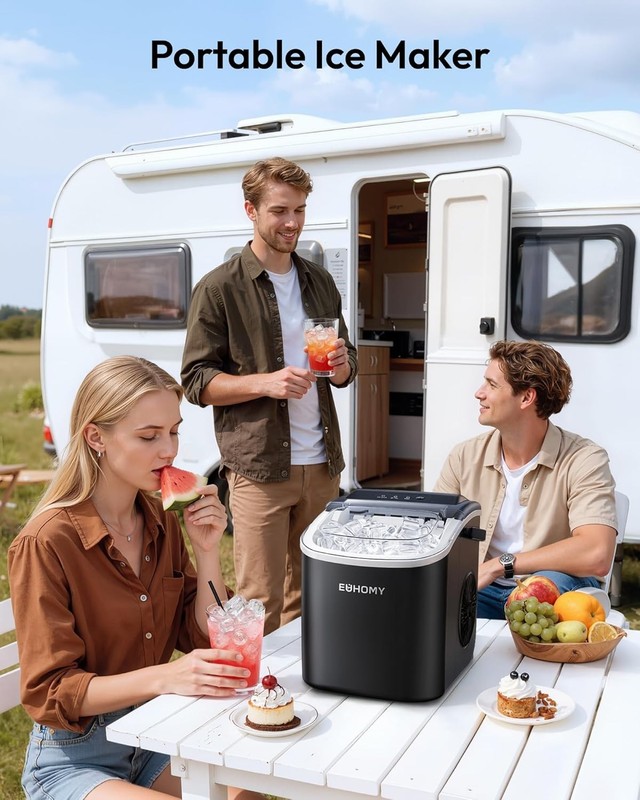 EUHOMY Countertop Ice Maker Machine with Handle, 26lbs in 24Hrs, 9 Ice Cubes Rea gallery