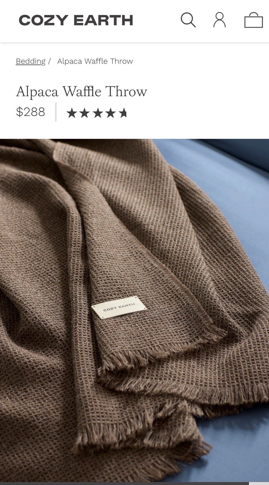 Cozy Earth Alpaca Waffle Oversized Throw Blanket in Ebony Retail $288 gallery