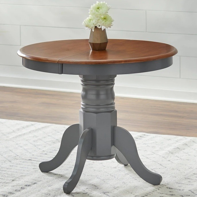 Gray Walnut Finish Country Style Dining Room Table w/Leaf Wood Farmhouse Kitchen gallery