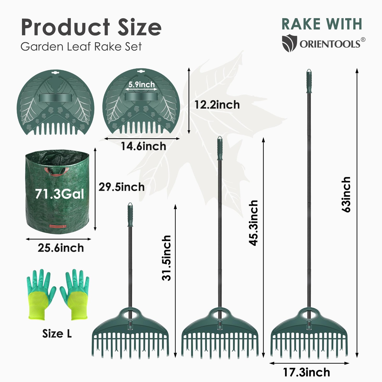 17Tines Double Row Garden Rake Set with 9Tines Leaf Hand Rakes, 272L Leaves B... gallery