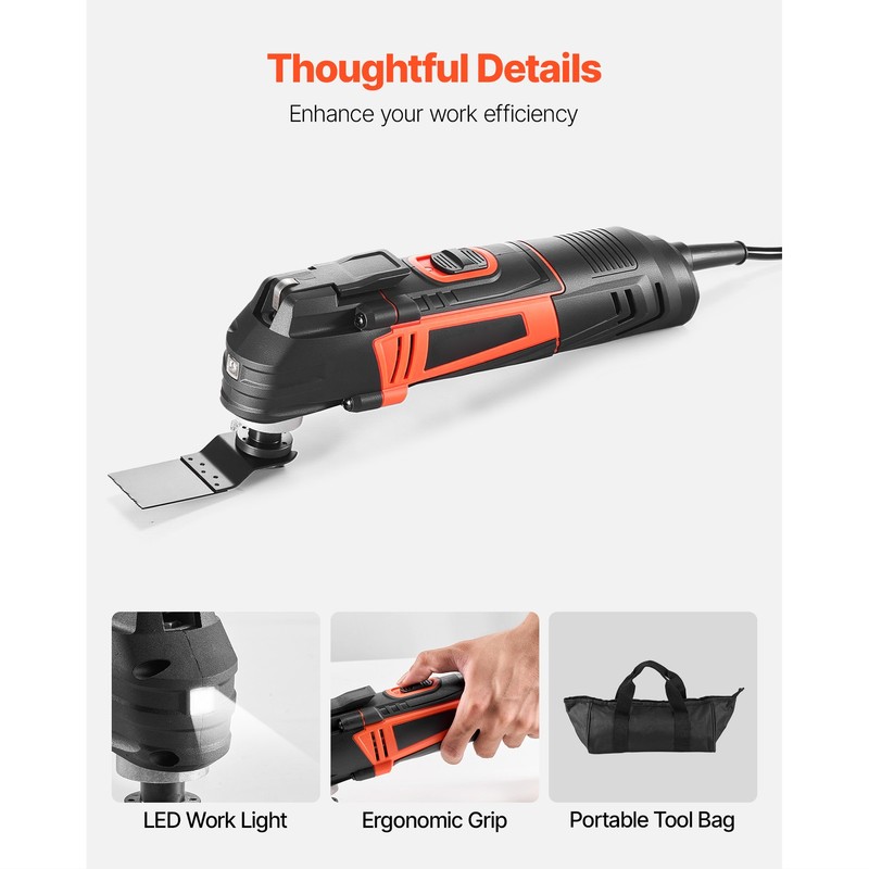 Uimoso Corded Oscillating Multitool, 3A Power, 6 Adjustable Speed Settings gallery