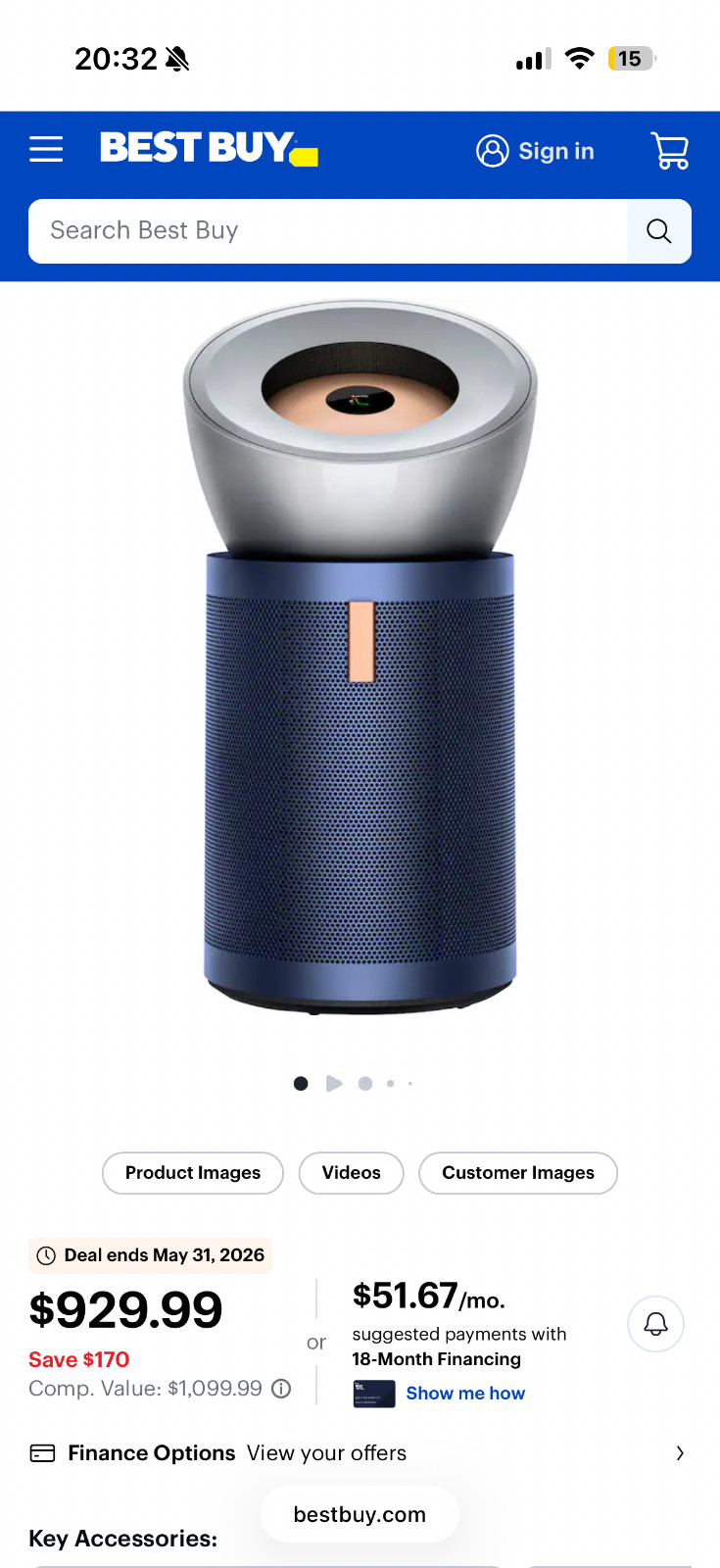 Dyson Purifier Big Quiet BP03 Formaldehyde - Bright Nickel/Prussian Blue... gallery