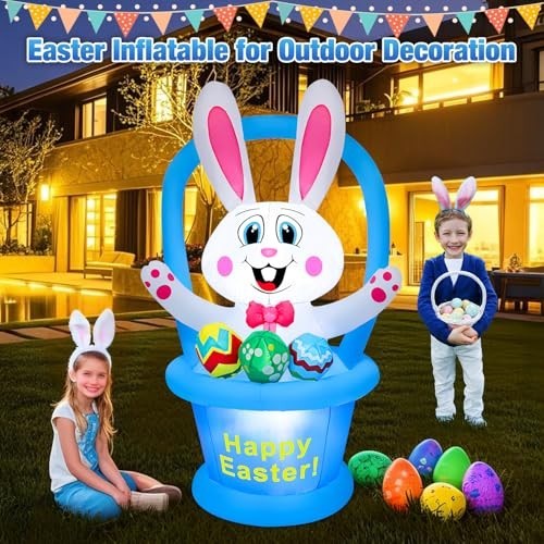 5 Ft Easter Inflatables Decorations - LED Light-Up Outdoor Decor for Garden Part gallery