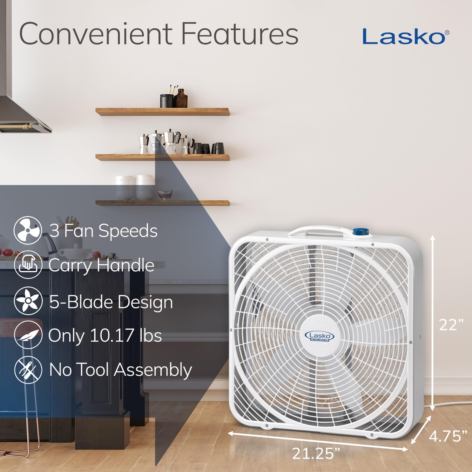 3 Speed Box Fan 20 Inch, Sturdy Carry Handle, For Home Office gallery