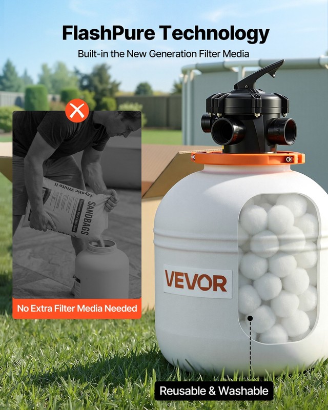 VEVOR FlashPure Sand Filter Pump for Above Ground Pool 14" 3500 GPH 0.75HP Timer gallery