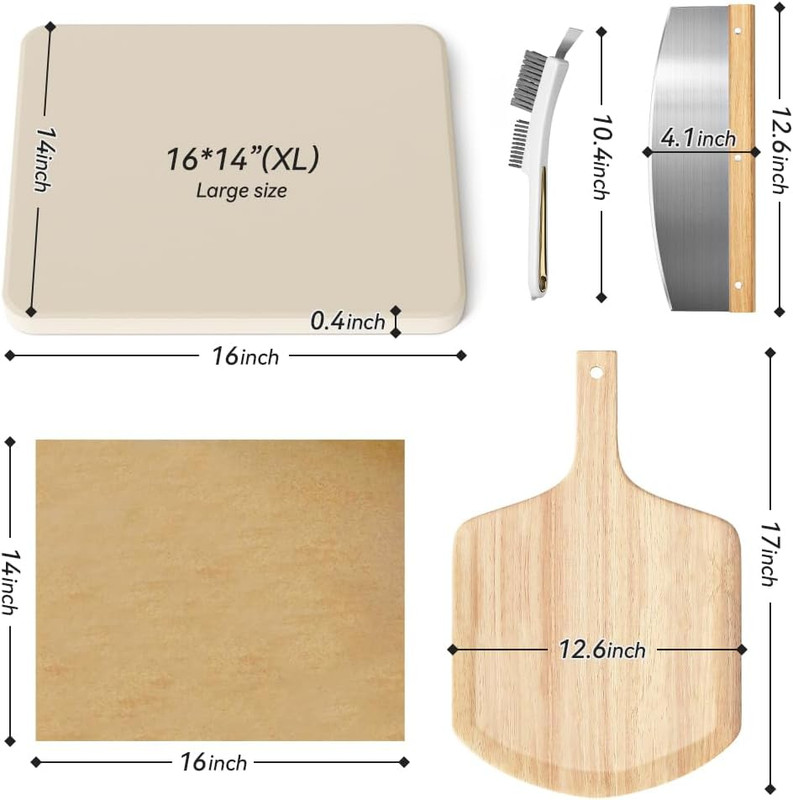 5 PCS Rectangle Pizza Stone Set, 16"Large Pizza Stone for Oven and Grill with Pi gallery