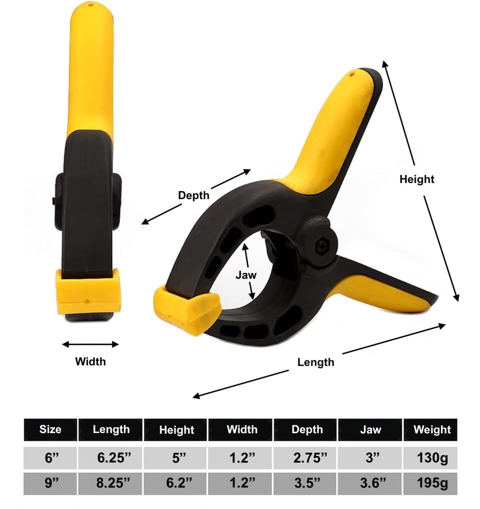 4 Pieces 6" Nylon Spring Clamps Heavy Duty 3" Jaw Opening Holds 25lbs Multi-Use gallery