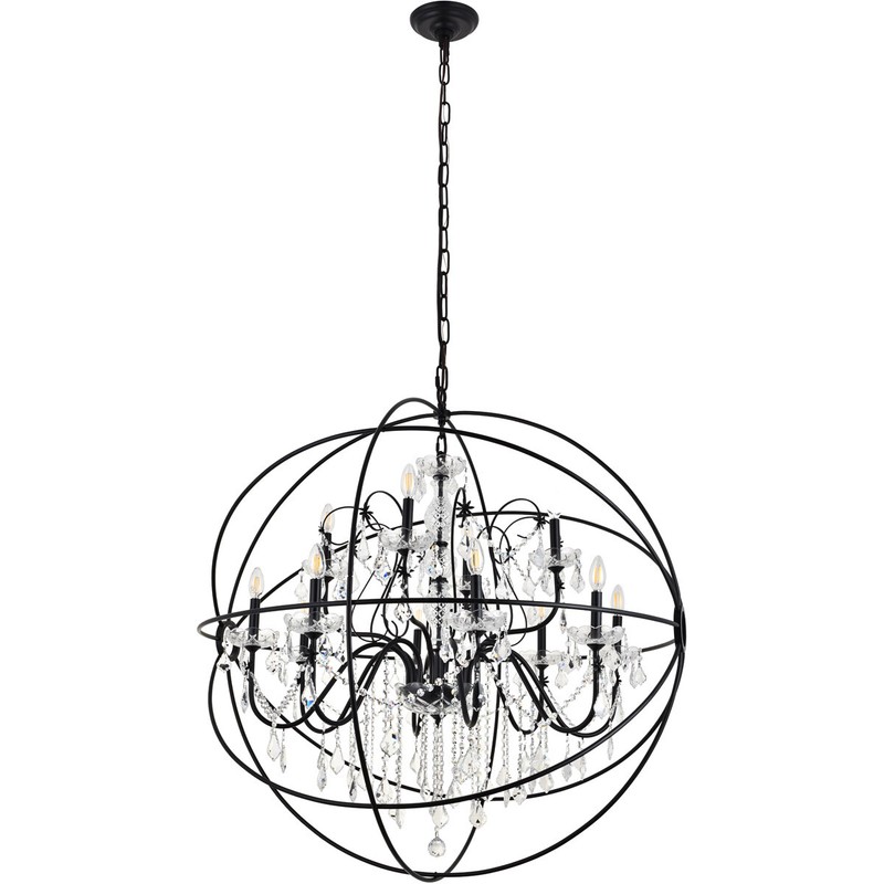 Large Crystal Chandelier Light Fixture Black Entryway Foyer or Dining Room 43" gallery