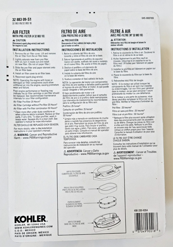 KOHLER Paper Air Filter for 4-cycle gallery