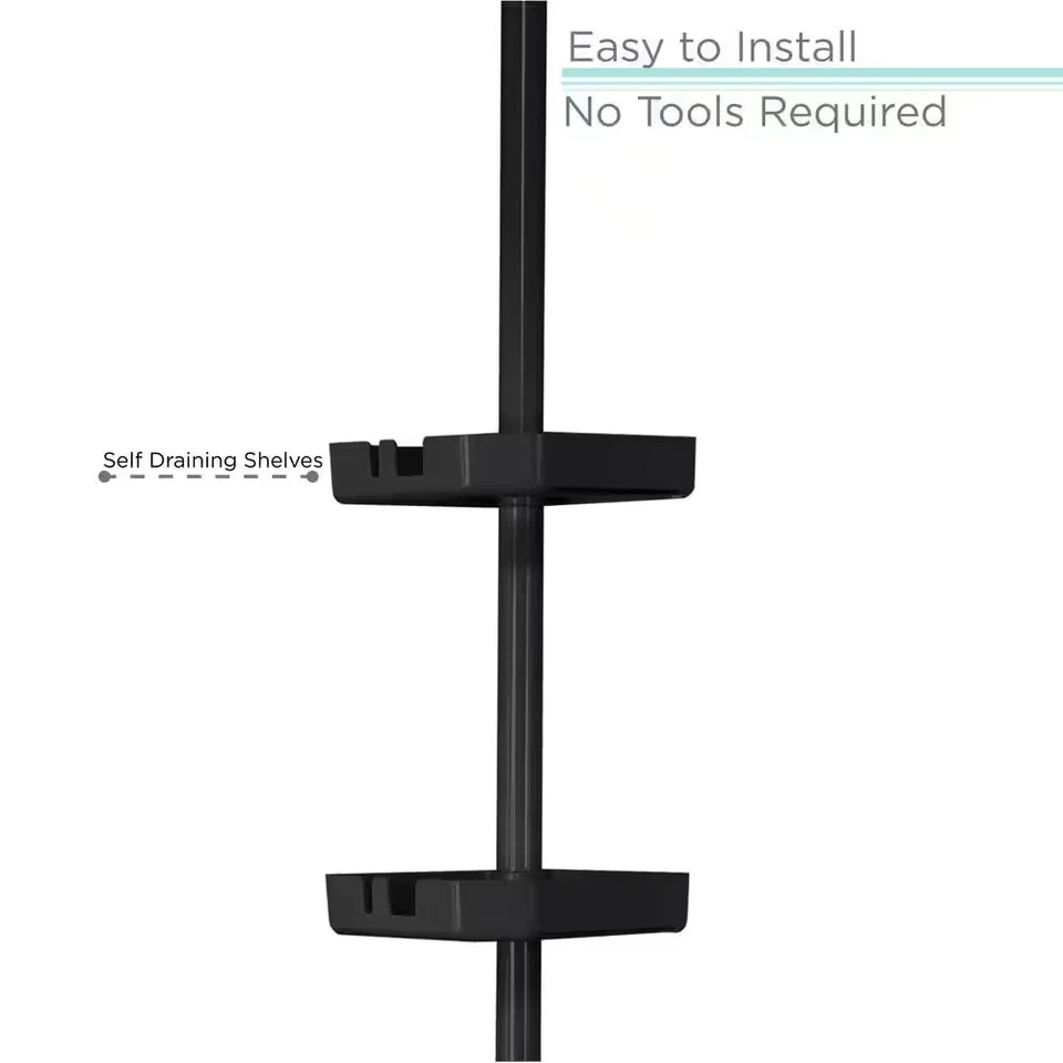 NEW Durable 4 Tier Tension Corner Shower Organizer Caddy Matte Black Bathroom gallery