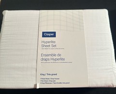 Casper Hyperlite King Sheet Set 100% Lyocell White 200 Thread Count Grid