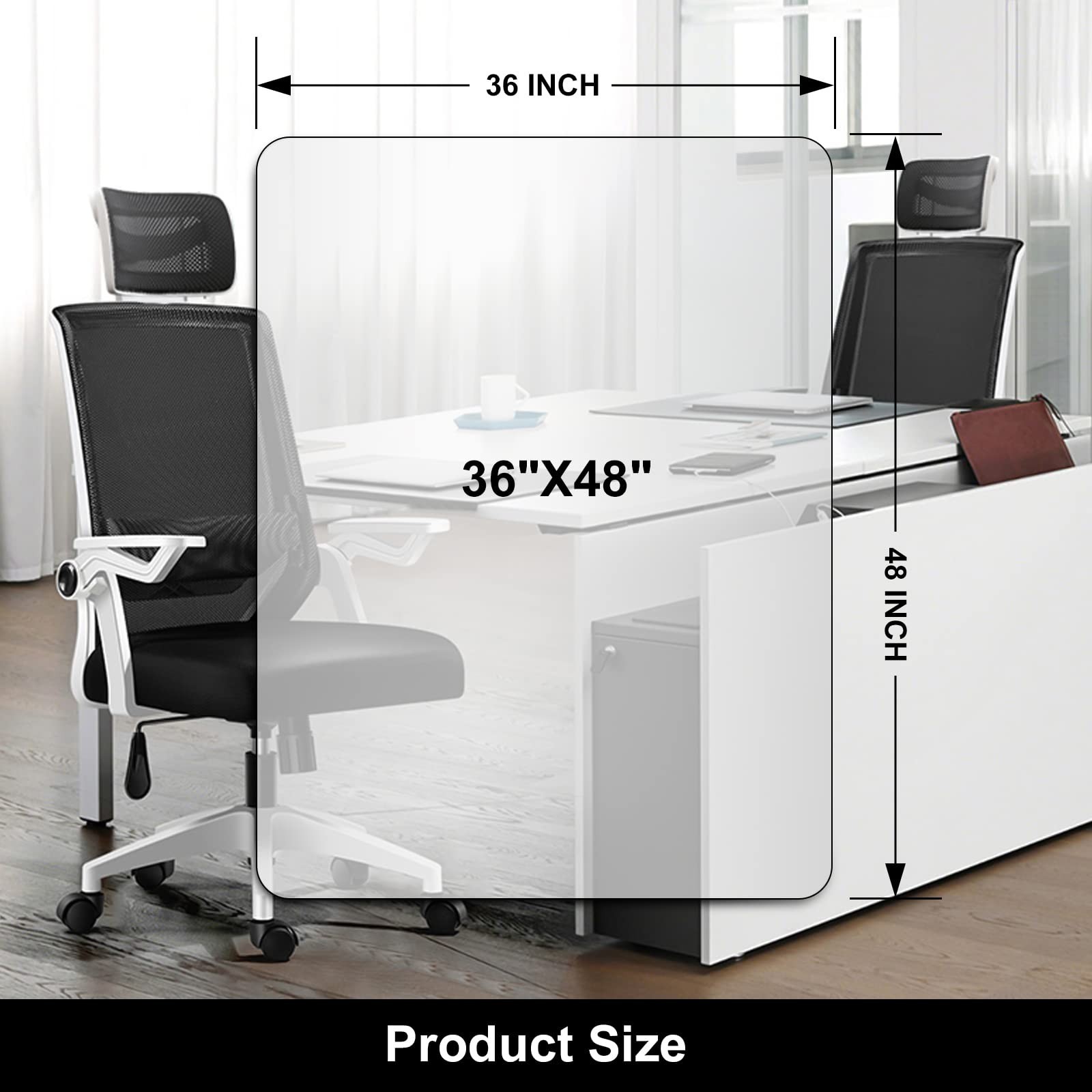 Durable Office Chair Mat for Hardwood Floors, 36" x 48" Rectangle, Easy Glide Fl gallery