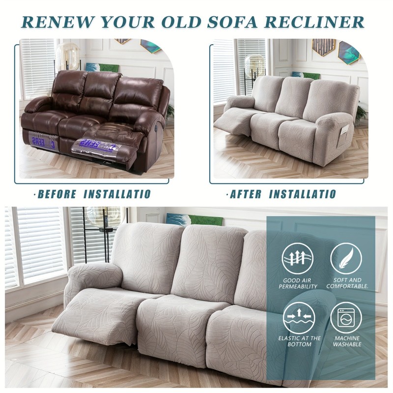 Waterproof non-slip leaf jacquard stretch recliner sofa cover protection gallery