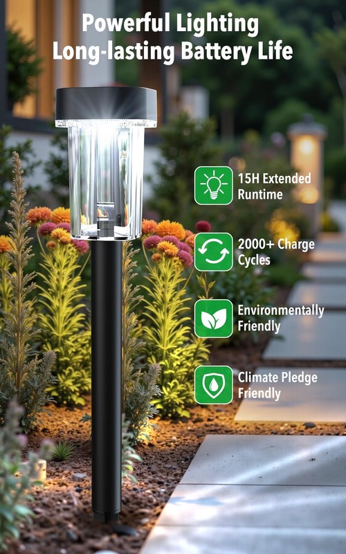 Solar Pathway Lights 12 Pack, Waterproof, 6000K Cold White, Auto On/Off gallery