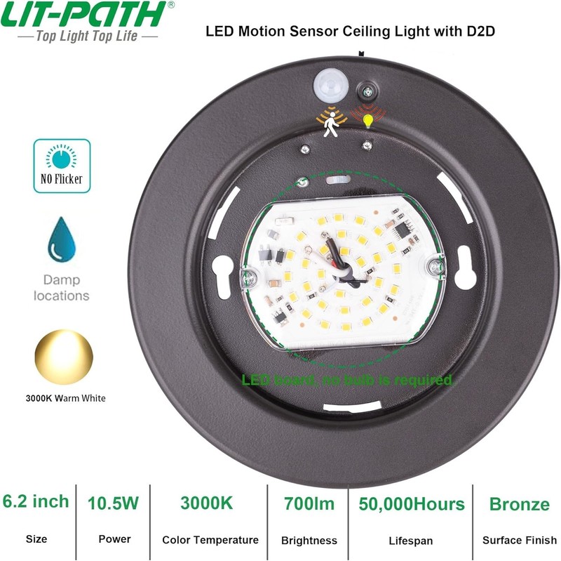 Flush Mount Motion Sensor LED Ceiling Light with Dusk to Dawn, On/Off Automatic gallery