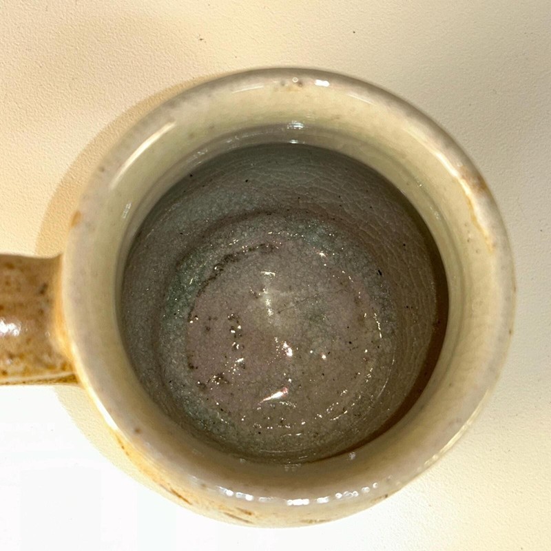 Rustic handmade studio pottery mug - etched tan and gray speckled glaze gallery