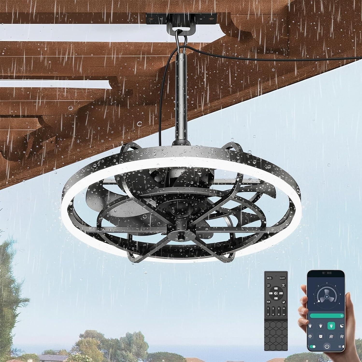 Outdoor Ceiling Fans with Lights for Patios Waterproof, 20" Gazebo Fan Outdoor gallery