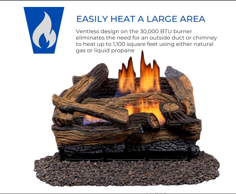 Duluth Forge 18" Ventless Fireplace Logs Dual Fuel 30000 BTU Thermostat gallery