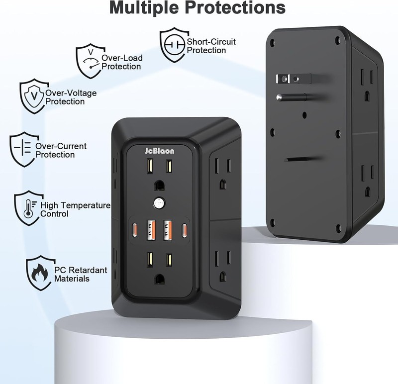 6 Outlet Surge Protector Wall Adapter – Multi Plug Extender w/4 USB Ports, Black gallery