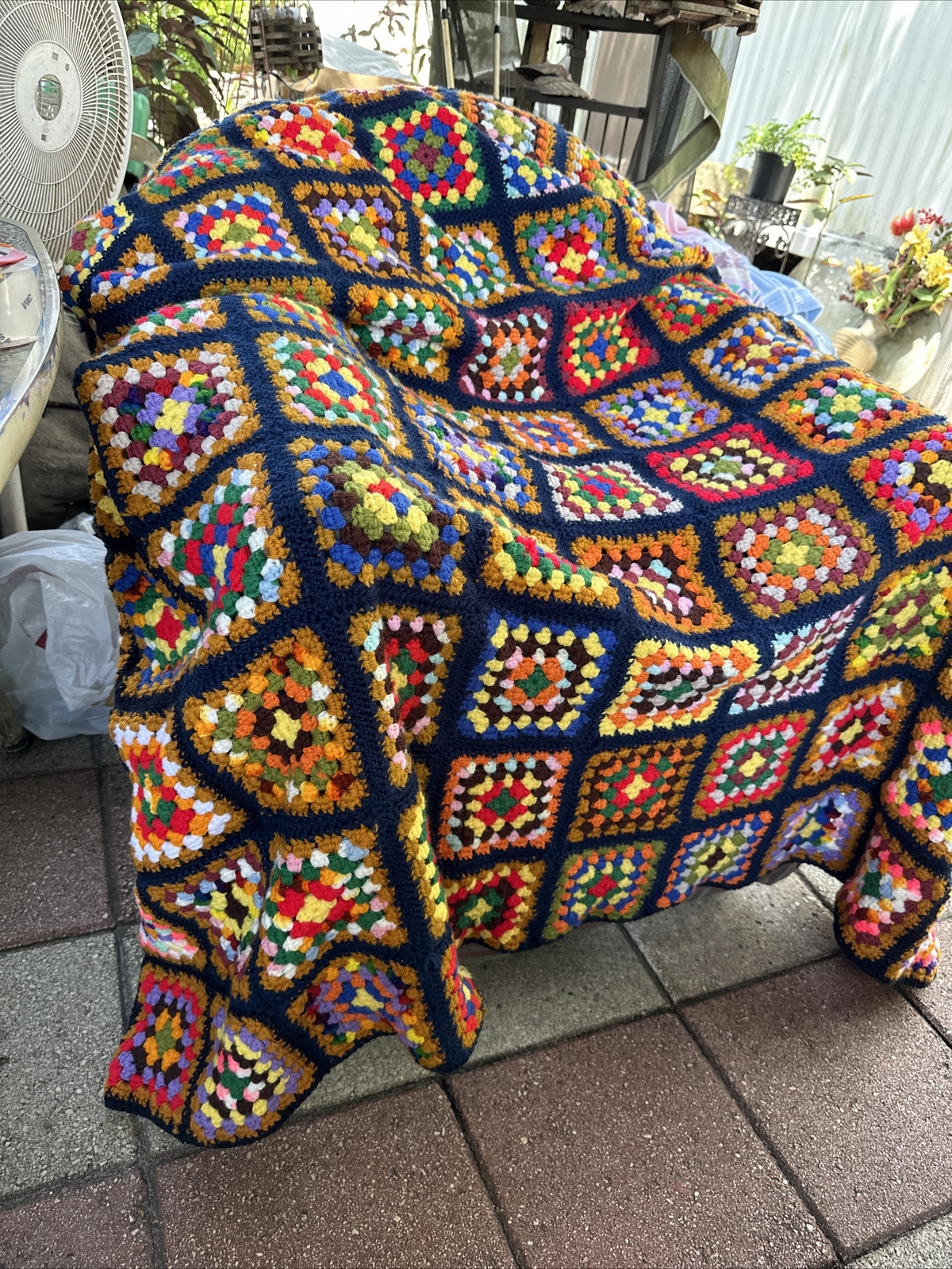 Crochet Granny Square Throw Handmade Multi Colored 76 in. x 76 in. King Throw gallery