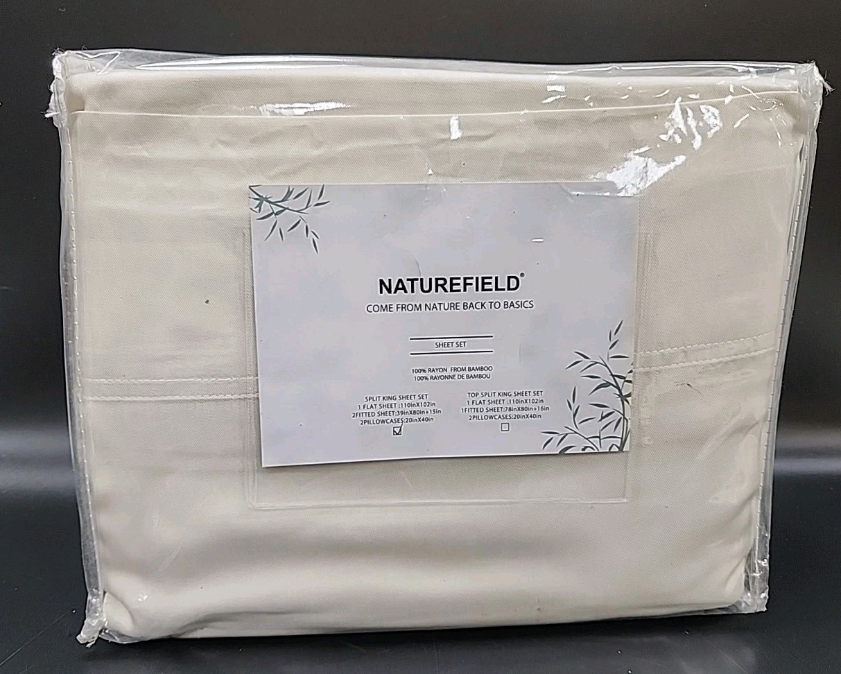 NEW Naturefield Split King 5 Pcs 100% Rayon From Bamboo Sheet Set. Ivory gallery
