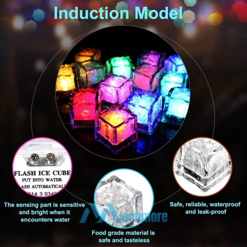 12-120Pcs LED Light Up Ice Cubes Color Changing for Wine Drinks Glow in the Dark gallery
