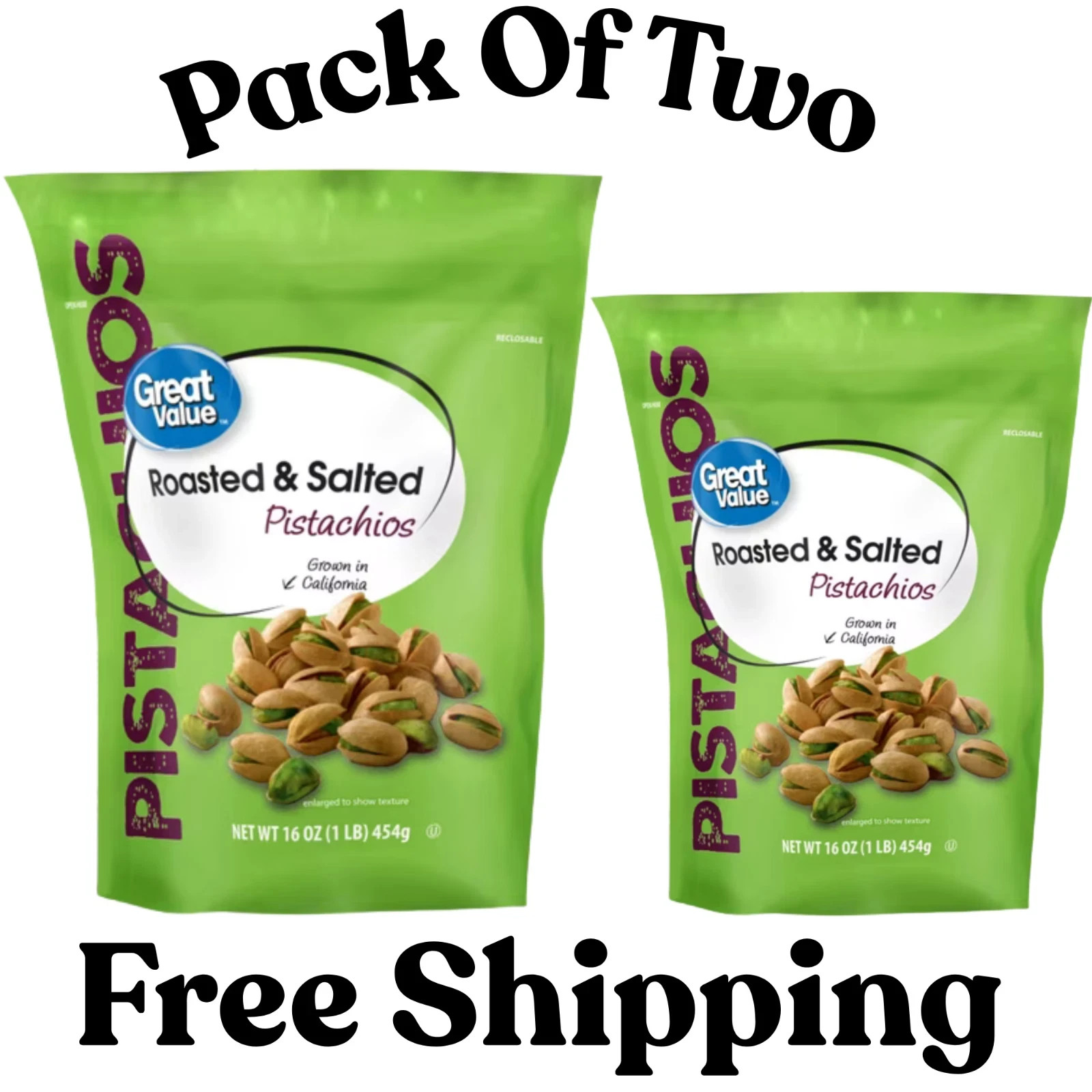 Great Value Roasted & Salted Pistachios, 16 oz Resealable Bag Pack of 2 gallery
