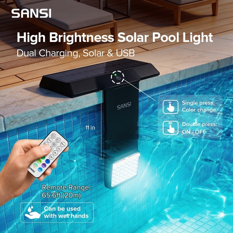 SANSI Solar Pool Lights Submersible for Inground Above Ground Pool IP68 Remote gallery