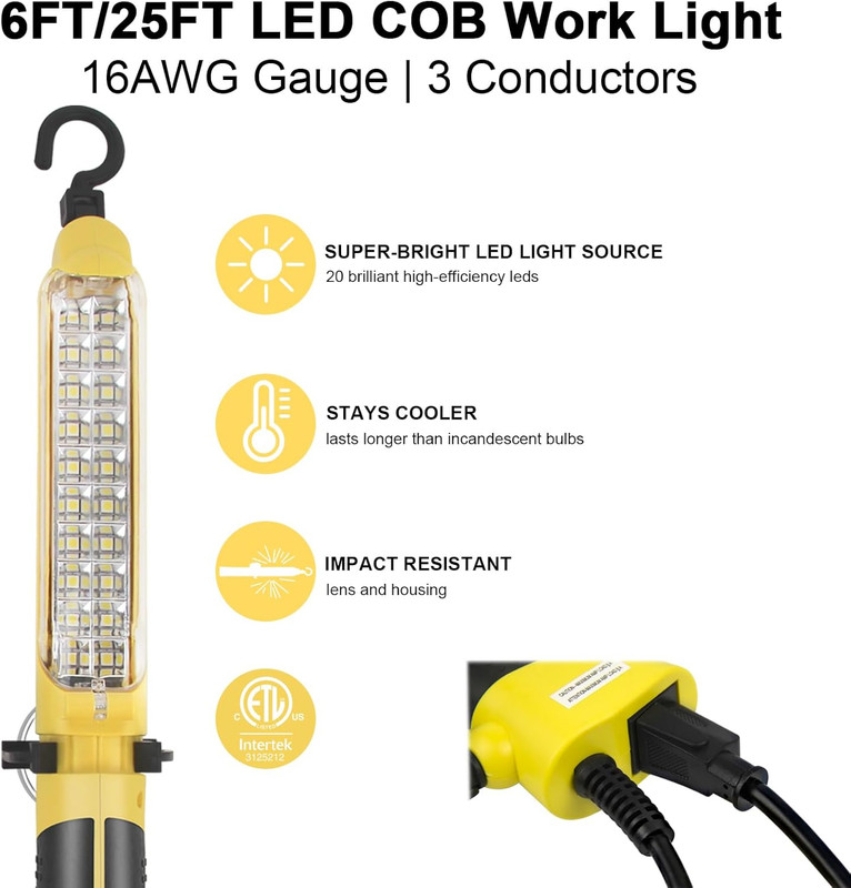 LED Trouble Light, Handheld Corded Work Lights with Strong Magnet, Double Swivel gallery