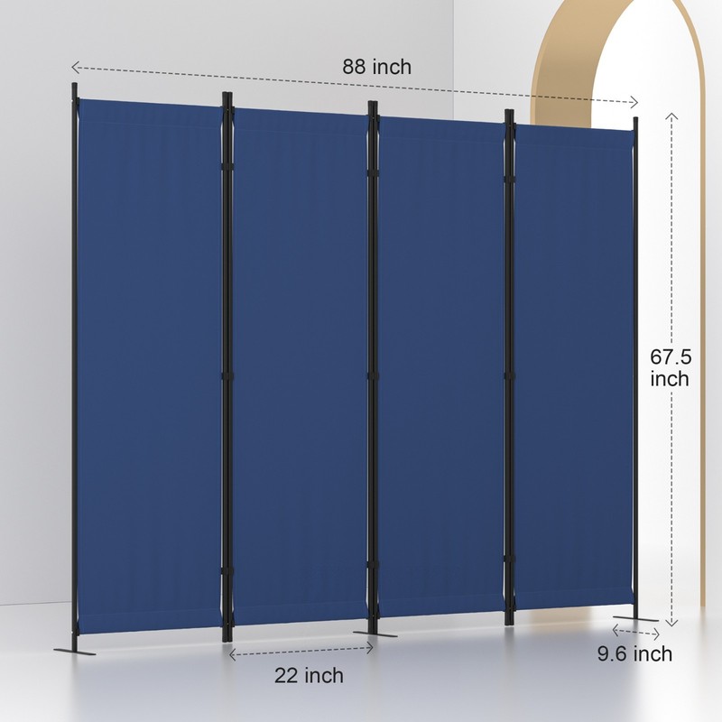 Room Divider 4 Panel Folding Privacy Screen Portable Wall Partition 88"W, Blue gallery