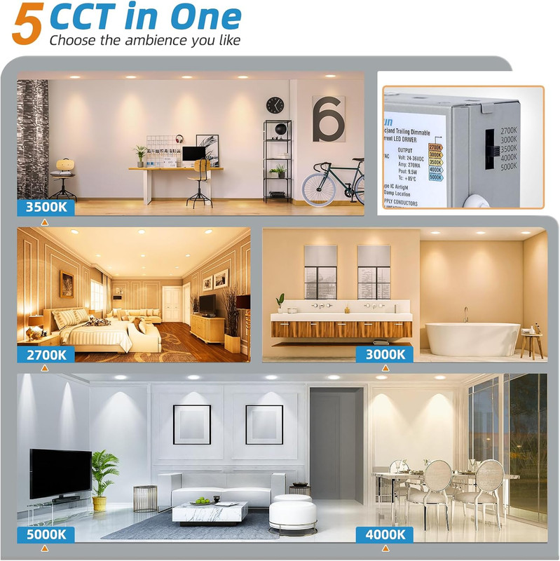 8 Pack 6" Dimmable LED Recessed Lights, 5CCT, 1080LM, ETL Certified gallery