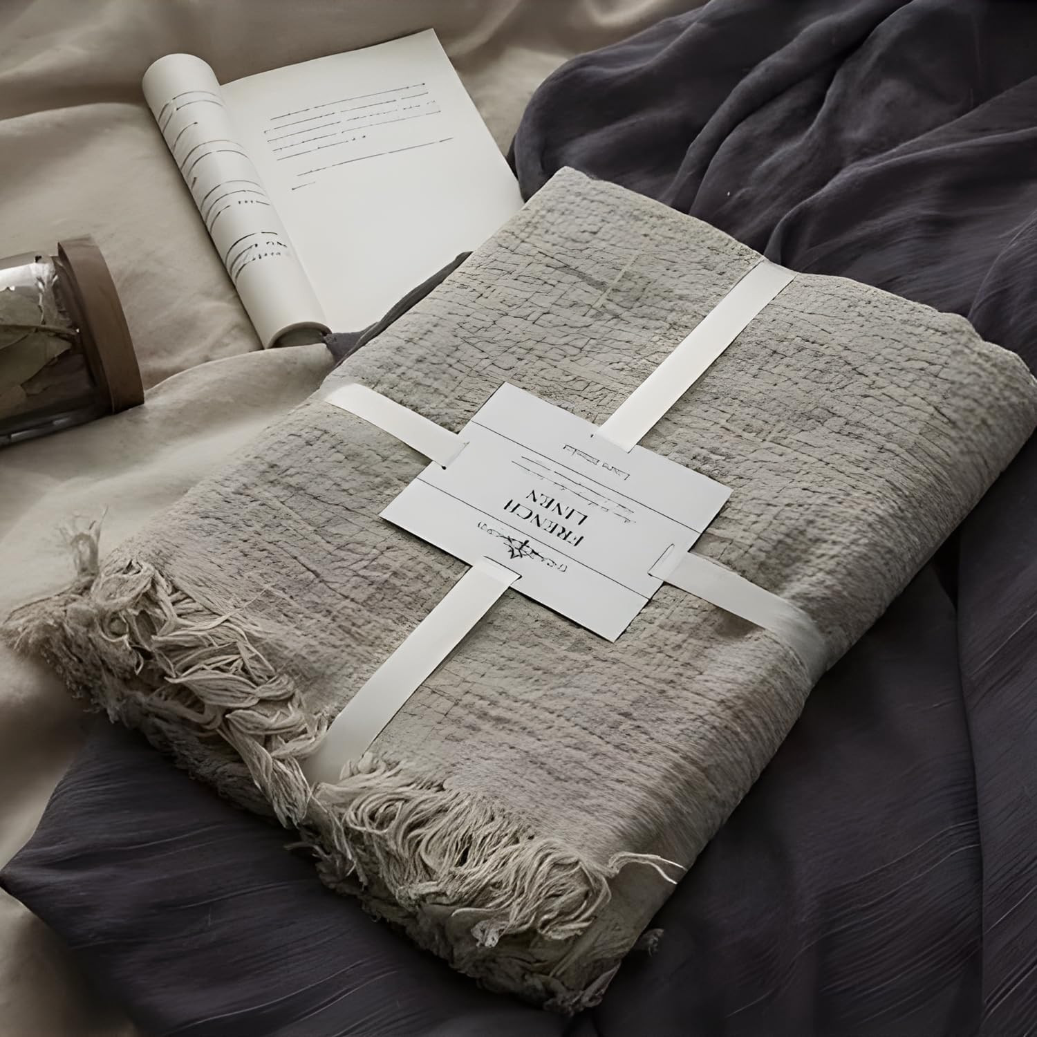 100% Pure Linen Blanket,100% Natural Flax Linen Throw Blanket, 79" L 100% French gallery