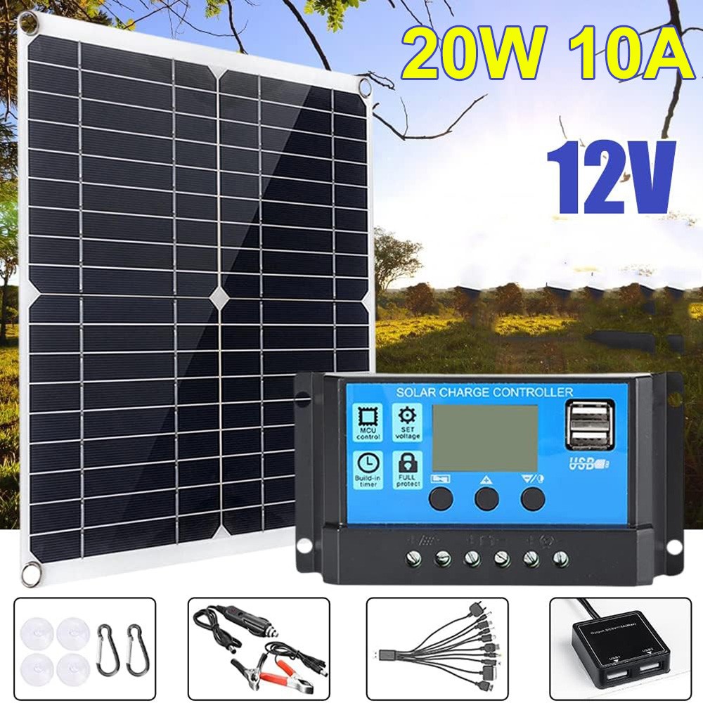 20 Watts Solar Panel Kit 12V 10A Battery Charger with Controller Caravan Boat RV gallery