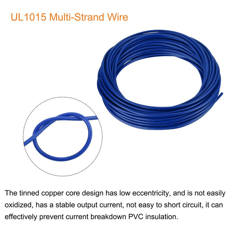 18AWG 18 Gauge Stranded Hook-Up Wire PVC Tinned Copper Wire 15m/50ft Blue gallery