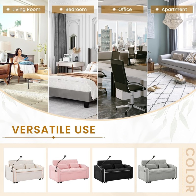 3 in 1 Convertible Pull-Out Sofa Bed Sleeper chair With USB Ports&Phone Stand gallery