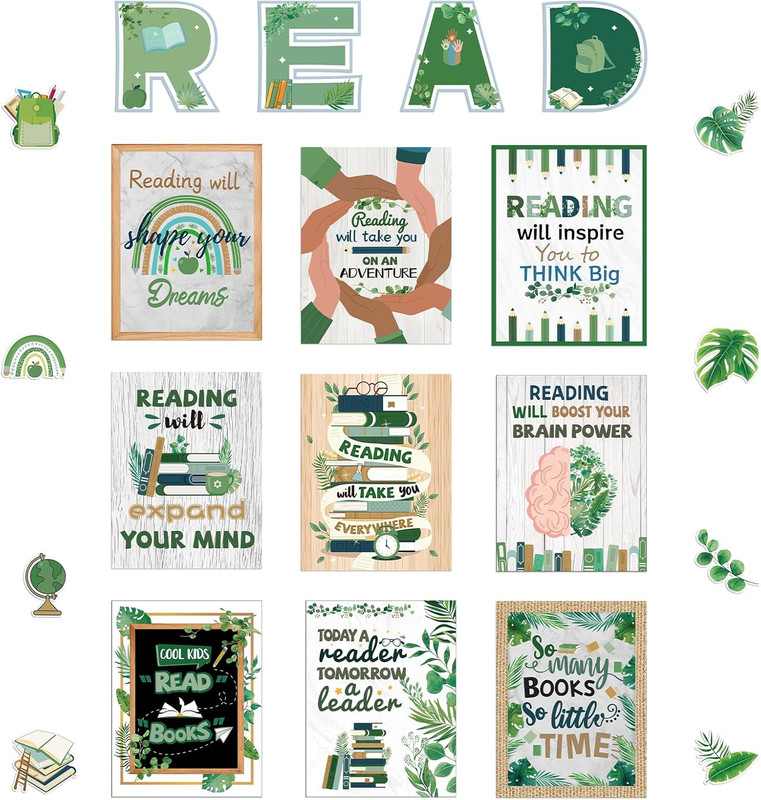 45 PCS Reading Bulletin Board Sets Eucalyptus Classroom Decor Bulletin Board Pos gallery
