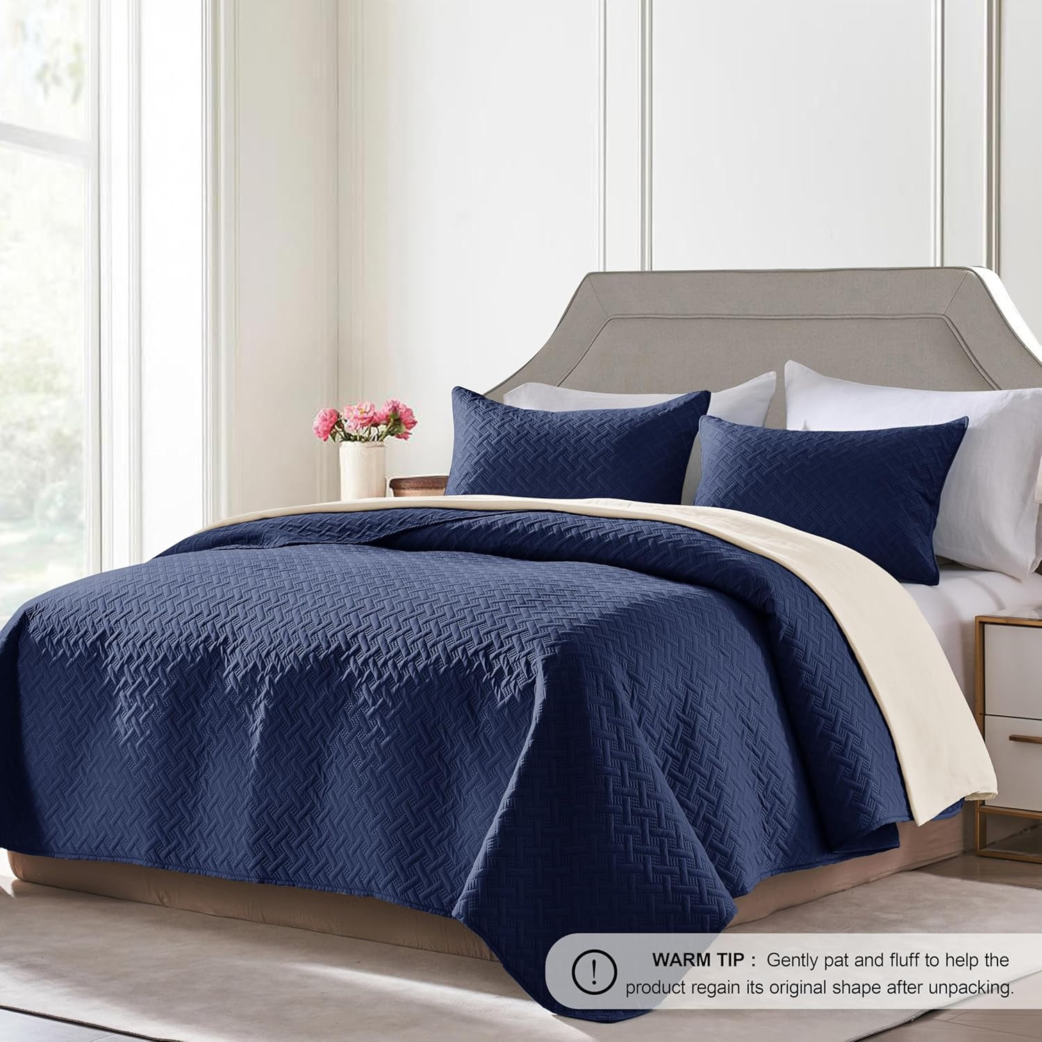 Quilts Queen Size - Ultra Soft Navy Blue Quilt Lightweight Microfiber Bedspreads gallery