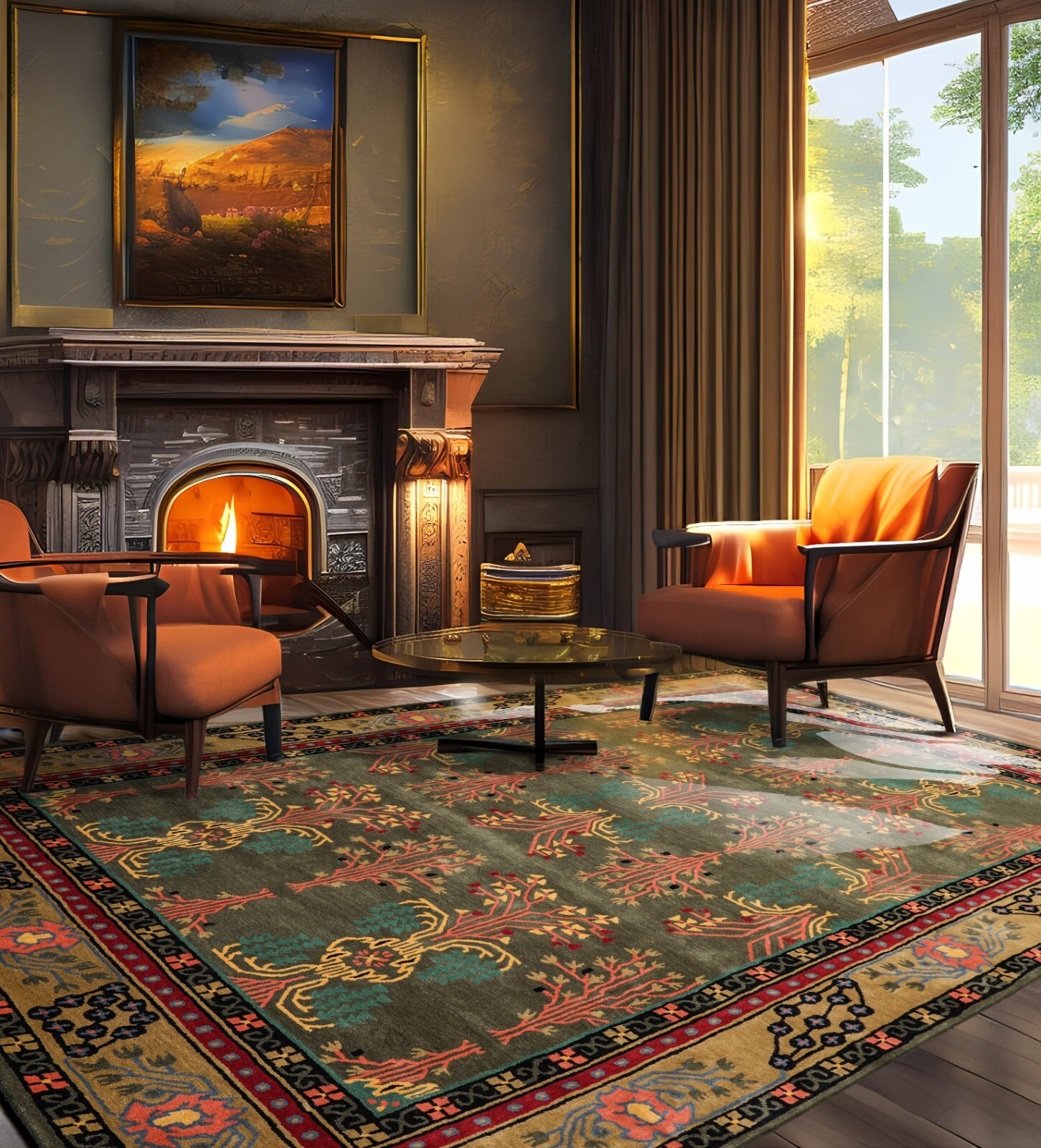 LoomBloom 6' x 6' Square Donegal Arts & Crafts Handmade 100% Wool Area Rug gallery