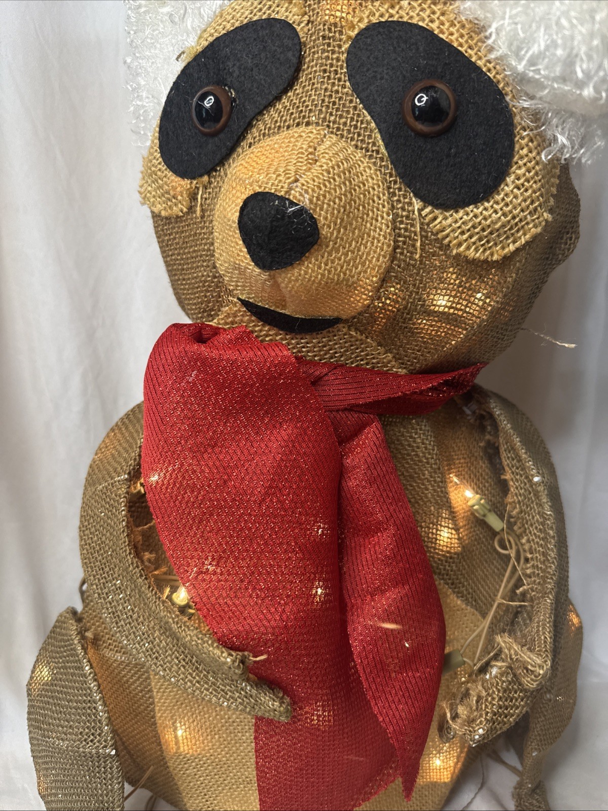Holiday Time Light Up Burlap Raccoon Outdoor Christmas Rustic Forest Snow Cabin gallery