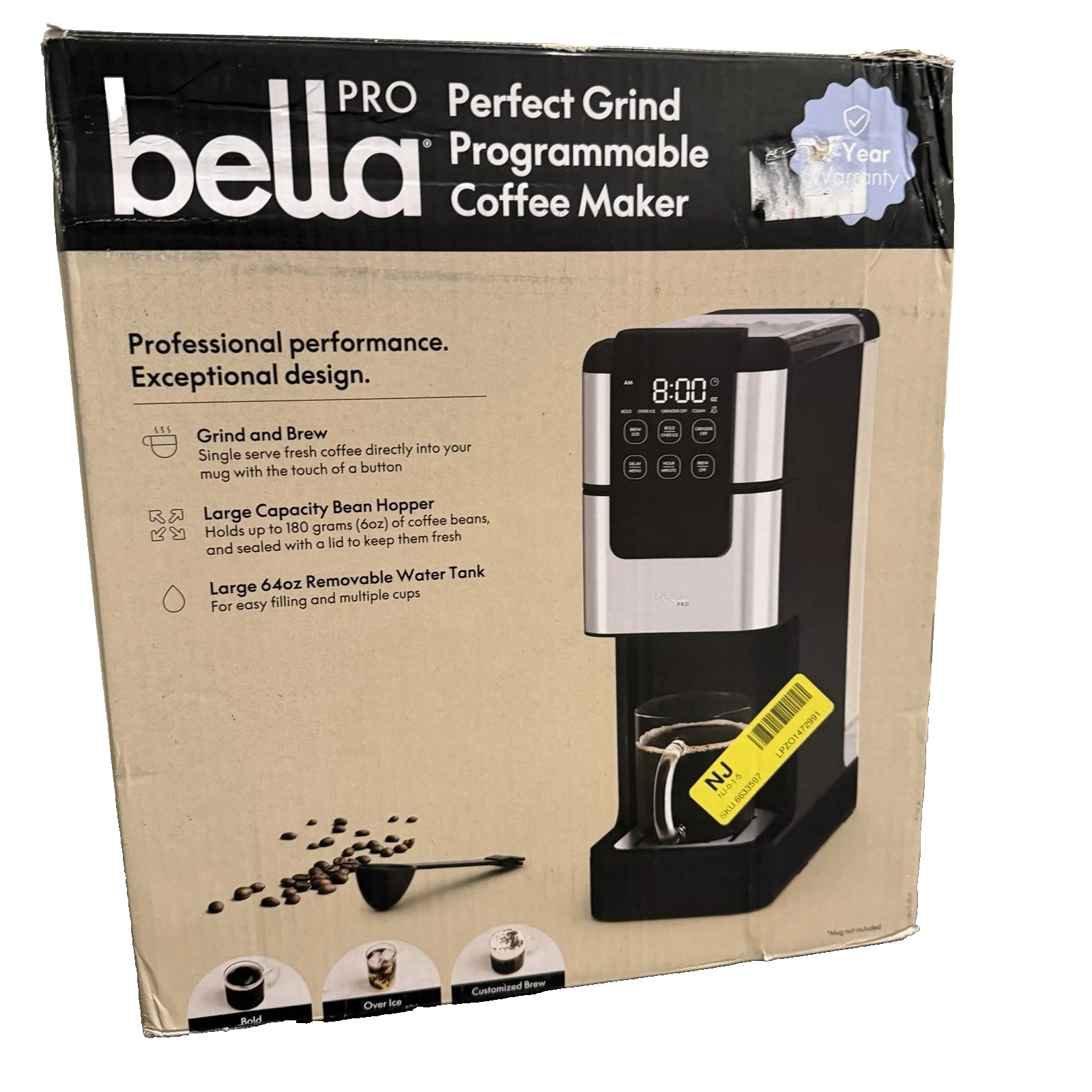 bella PRO Programmable Single-Serve Coffee Maker Integrated Burr Grinder Silver gallery
