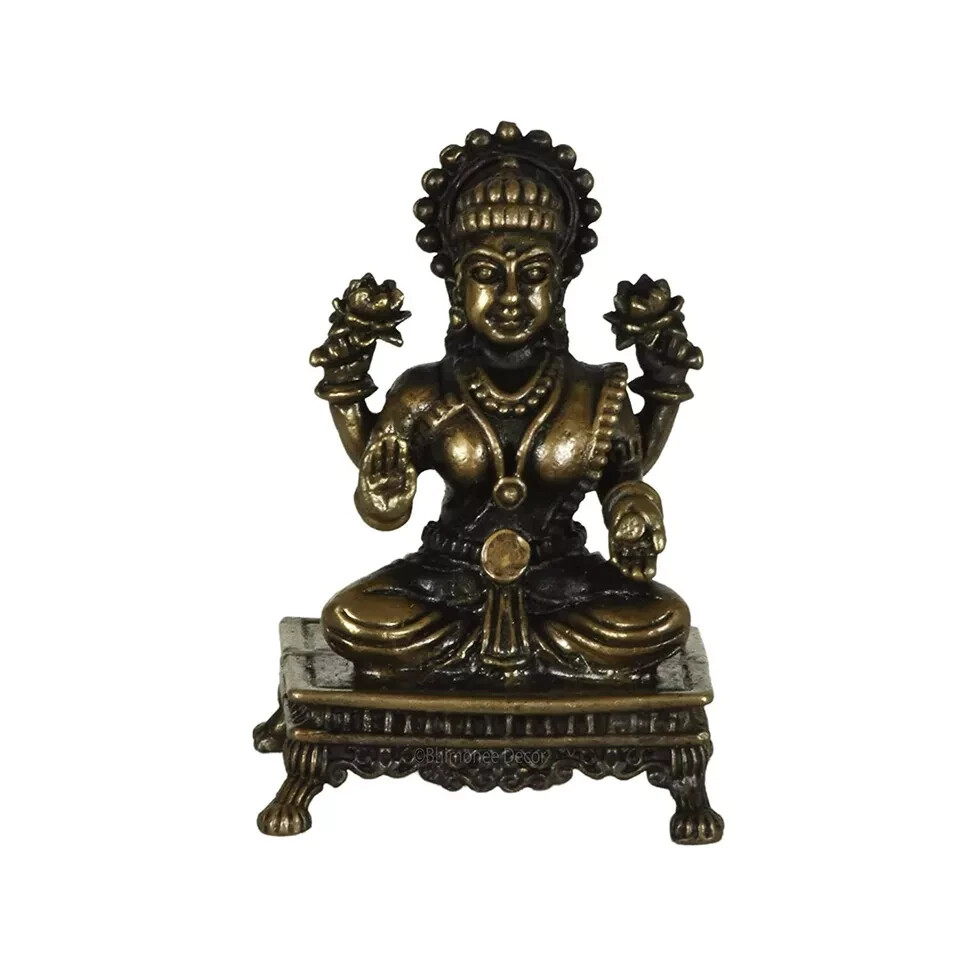 Copper Handmade Small Goddess Lakshmi Statue Rich Patina Antique Finish 2.4'' gallery
